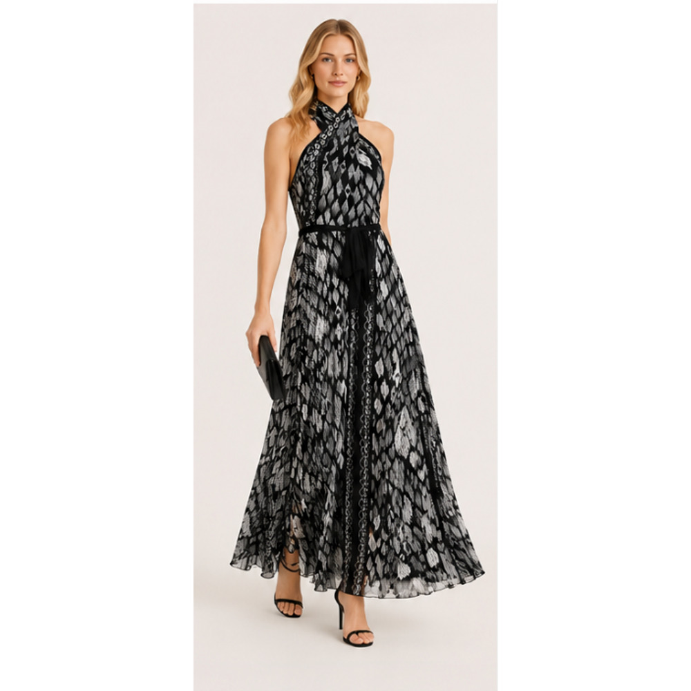 NWT WHITE HOUSE BLACK MARKET WHBM IKAT PRINT HALTER MAXI HALTER DRESS SZ 6 - Picture 6 of 16